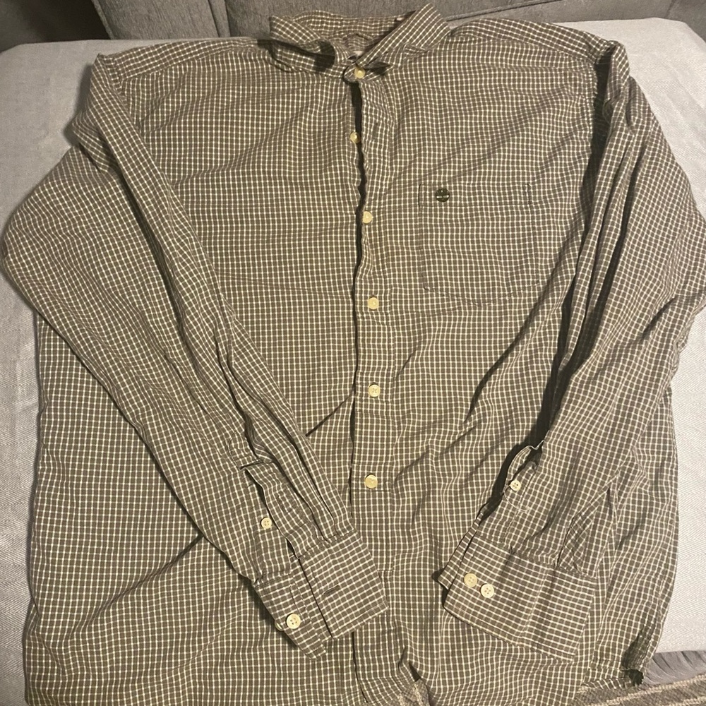 Timberland Men's Brown and White Check Button-Down Shirt